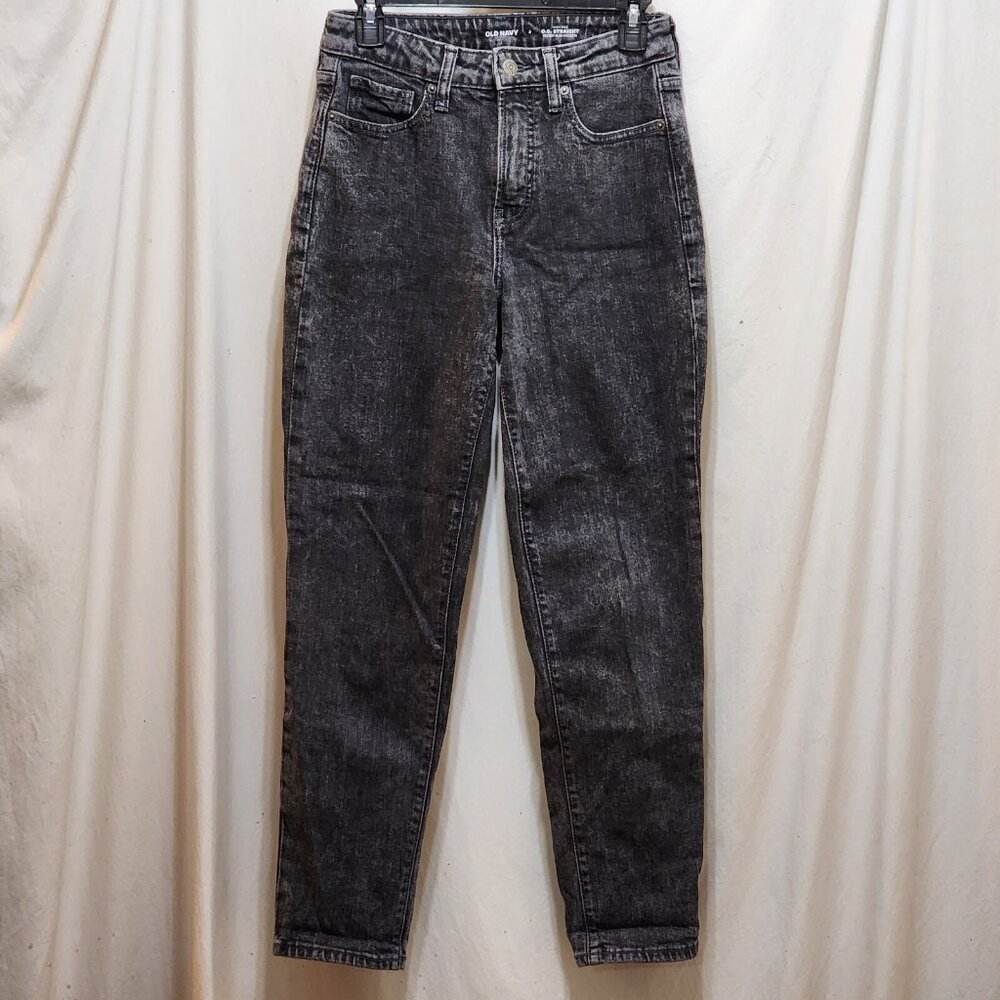 Old Navy OG Straight High Rise Jeans Gray Black Acid Wash 2 Secret Slim Pockets